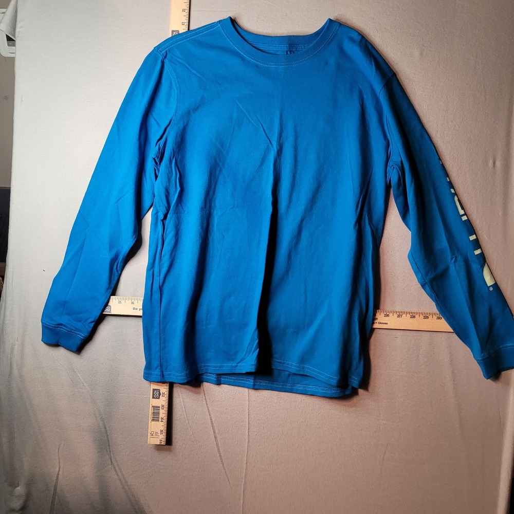 Carhartt Womens Blue Long Sleeve Graphic T-Shirt Loose Fit Size L 12-14 Logo Tee